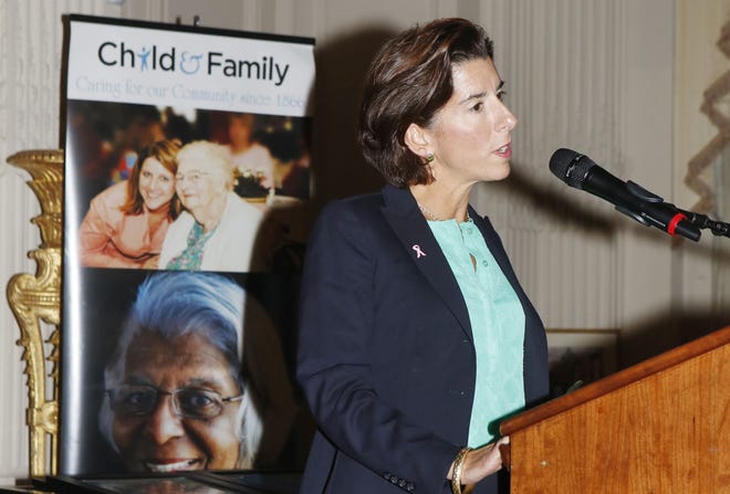 Gov. Gina Raimondo delivers the keynote address at the 150th annual meeting of Child & Family on Thursday at Rosecliff mansion in Newport.