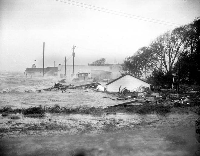 Hurricane Hazel shatters boats and buildings in Swansboro as the storm lashes the coast on Oct. 15, 1954. Though its final path remains uncertain, Hurricane Matthew is on a similar path as Hazel, the only Category 4 hurricane to ever make landfall in North Carolina.