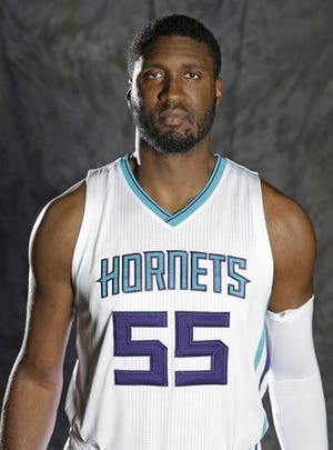 Charlotte Hornets' Roy Hibbert poses for a photo during the NBA basketball team's media day in Charlotte, N.C., Monday, Sept. 26, 2016. (AP Photo/Chuck Burton)