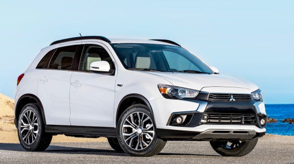 The modestly redesigned 2016-17 Outlander Sport is a shortened, two-row version of Mitsubishi’s Outlander crossover SUV, and available in five trim levels at prices that begin at just $20,000. This is a $26,000 SEL; the least expensive Sport with All-Wheel Control — 4WD auto, 4WD lock, 2WD — lists for $23,000. (Mitsubishi)