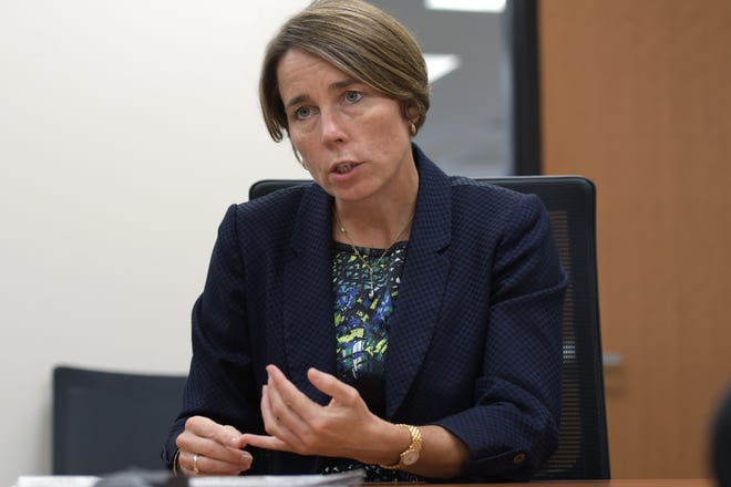 Attorney General Maura Healey is seen here in an interviewed at the Worcester Telegram & Gazette offices. T&G Staff/Christine Peterson