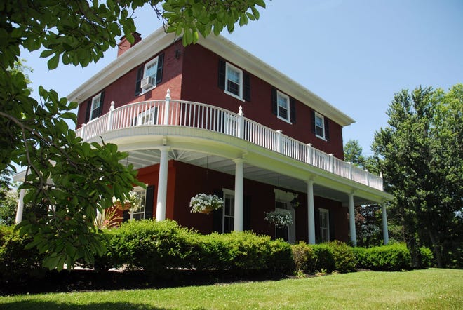 The three-story farmhouse at Highland Farm is now a bed and breakfast. The door from Oscar Hammerstein's second floor study leads to promenade where he contemplated lyrics to his plays.