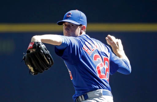 FILE - In this Sept. 5, 2016, Chicago Cubs starting pitcher Kyle Hendricks throws during the sixth inning of a baseball game against the Milwaukee Brewers, in Milwaukee. The righty began the season as the No. 5 starter for the Cubs. Now he gets the ball in Game 2 of the NL division series. (AP Photo/Morry Gash, File)