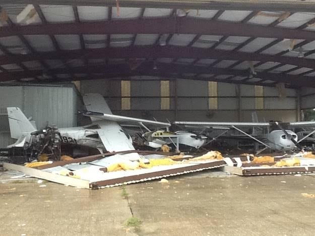 Aircraft and a hangar at the New Smyrna Beach were among the Southeast Volusia casualties of Hurricane Matthew Friday. PHOTO PROVIDED BY CITY OF NEW SMYRNA BEACH