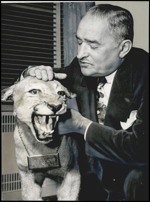 William G. “Bill” Johnston poses with “Nappy” in 1947.  [Photo by Joe Miller, The Oklahoman Archives]