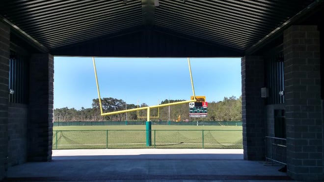 A tilted goal post at Pooler Stadium has since been fixed. Nathan Dominitz/Savannah Morning News