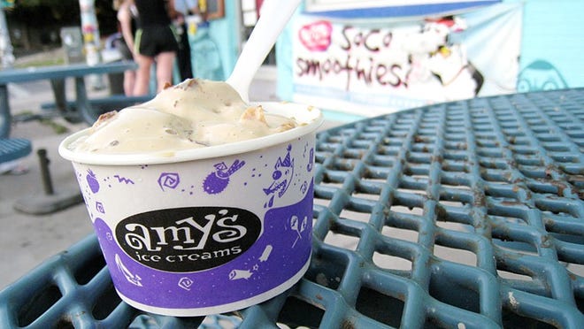 6/1/11 Mike Sutter/American-Statesman. For the 30-Day Brain Freeze in the Austin360 tab. 0707xlcover. A small coffee ice cream with Heath Bar crush-ins from the Amy's Ice Creams on South Congress Avenue.