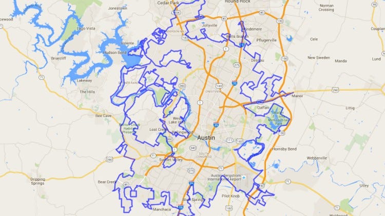Austin City Limits Map Comparing Austin's City Limits With Other Cities Around The World