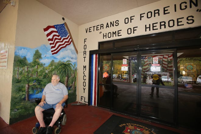Woody Sapp, a U.S. Air Force Korean War veteran, watches the heavy rains last week at the VFW Veterans Village in Fort McCoy. The independent-living facility will celebrate its 25th year on Saturday. BRUCE ACKERMAN / GATEHOUSE MEDIA
