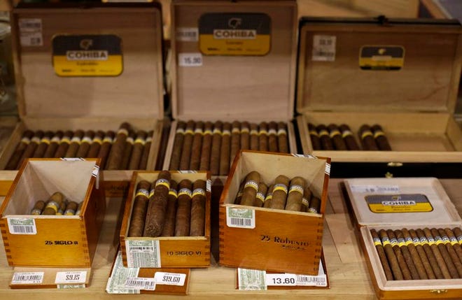 Cuban cigars for sale are on display at a hotel in Havana, Dec. 19, 2014. REUTERS/Enrique De La Osa/File Photo
