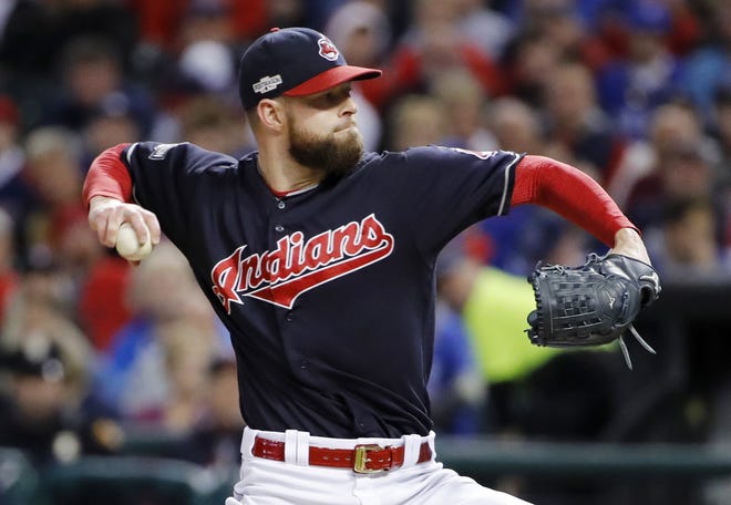 Cleveland's Corey Kluber, of Stetson, throws against Toronto in Game 1 on Friday in Cleveland. ASSOCIATED PRESS/GENE J. PUSKAR