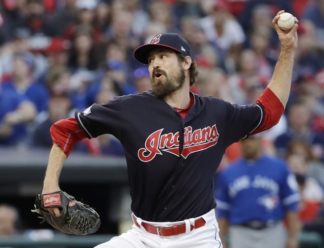 Cleveland Indians relief pitcher Andrew Miller struck out five Toronto Blue Jays in two scoreless innings in Cleveland's 2-1 win in Game 2 of the American League Championship Series on Saturday. Associated Press