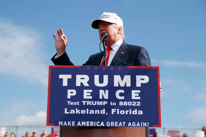 Republican presidential candidate Donald Trump speaks at a campaign Wednesday in Lakeland, Fla.