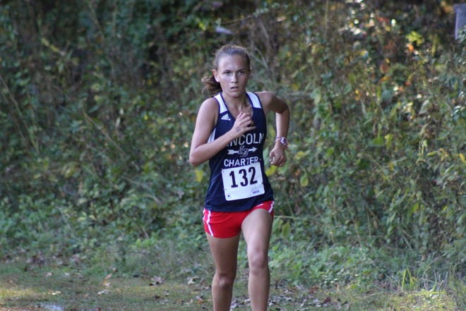 Michaela Gammon of Lincoln Charter won the Southern Piedmont Conference cross-country championship girls race Tuesday at Davidson. (Justin Parker/Lake Norman Citizen)