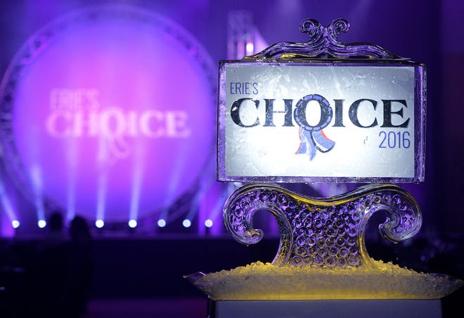 An ice sculpture is the focal point of the grand ballroom at the Erie's Choice Awards banquet at the Bayfront Convention Center in Erie Oct. 19. DAVE MUNCH/ERIE TIMES-NEWS
