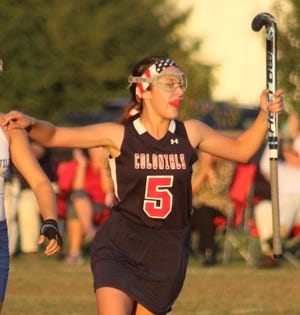 Colonial Heights Field Hockey's Aubrey Rowe celebrates as the game ends and the Colonials sercure the 1-0 victory. Rowe scored the winning goal. Nicholas Vandeloecht/progress-index.com