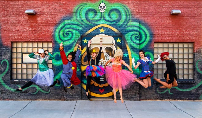 Members of the Flatlands Dance Theatre, a Lubbock-based professional dance company, have fun in front of a mural painted by Joey Martinez. Flatland dancers will perform original choreographies in the program "Tricks and Treats: A Halloween Spooktacular" at 8 p.m. Friday and Saturday at LHUCA's Firehouse Theatre. The dancers are, from left, Morgan Smith, Courtney Ferguson, Sarah Estrada, Rachel Ure, Molly Roberts and Erika Gonzalez.