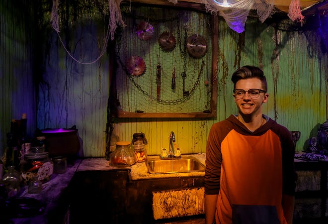 George Farrow III, creator of Darkhill Cemetery Haunted House, stands inside the kitchen area of his haunted house at 26 Dodge St. in Rochester. Photo by Shawn St.Hilaire/Fosters.com