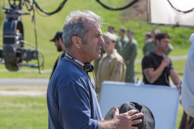 Mel Gibson prepares for a shot on the set of “Hacksaw Ridge.” (Cross Creek Pictures)