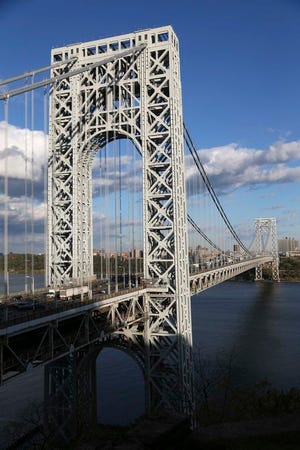 The George Washington Bridge is seen from Fort Lee, N.J., Monday, Oct. 24, 2016. The bridge first opened to traffic in 1931, according to The Port Authority of New York and New Jersey. (AP Photo/Seth Wenig)
