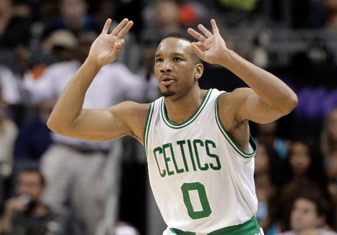 Avery Bradley gestures after one of his three-point shots.