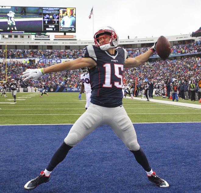 Patriots wide receiver Chris Hogan celebrates after scoring during the first quarter of New England's 41-25 win over the Bills on Sunday in Orchard Park, N.Y.