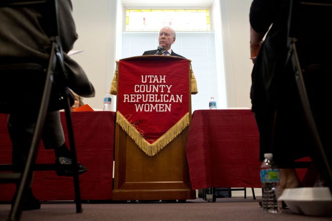 US Sen. Orrin Hatch speaks at the Provo Library for a meeting of the Utah County Republican Women on Monday, Oct. 31, 2016. Hatch spoke about the critical issues in the upcoming election such as the future president choosing future supreme court justices. SAMMY JO HESTER, Daily Herald