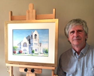 David Gregory exhibits his original oil painting of Canton’s Wesley United Methodist Church. A silent auction for the original continues until Nov. 5.