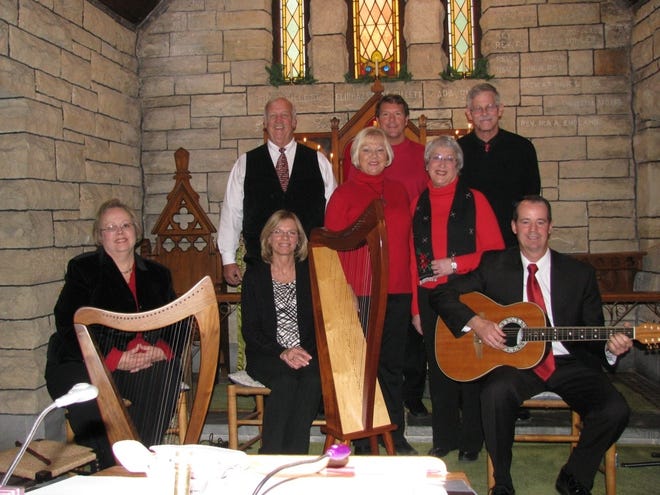 Performers from a past Christmas Chapel Service include in front from left: Maureen Douglas, Tanya Conrady and Tim Gleason. Second row from left: Jeanette Spencer and Connie Drake and in the back are Mike Drake, Mark McDonald and Lacy Hall. Photo from Elkhart Historical Society