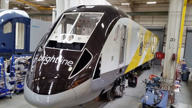 View of a Brightline locomotive under construction at the Siemens plant in Sacramento, Tuesday June 7, 2016, in Sacramento. (Jeff Ostrowski / The Palm Beach Post)