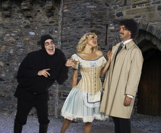 From left, Ross Boehringer, Jessie Tasetano and Mark Athridge star in “Young Frankenstein” at the Players Centre. DON DALY PHOTO / PLAYERS CENTRE