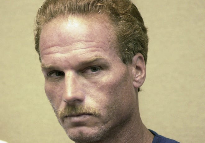 This Aug. 2, 2001, file photo shows Gary Sampson during arraignment in district court in Brockton, Mass. (Greg Derr/The Quincy Patriot Ledger via AP, File)