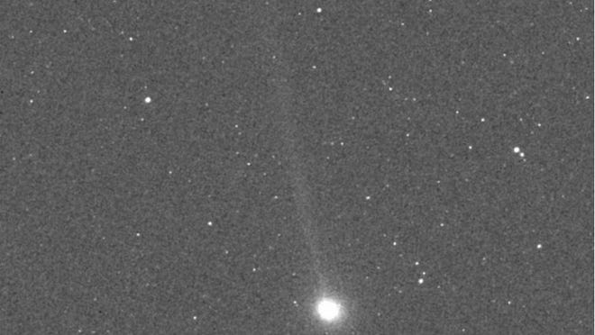 Debris from the comet Encke is responsible for the Taurids meteor shower, which is known for its slow-moving fireballs. In this photo Comet Encke’s ion tail can be seen stretching away from the sun towards the top of the image, captured by NASA’s MESSENGER spacecraft on Nov. 17, 2013, when the comet was about 33 million miles from the sun. Credits: NASA/Johns Hopkins University Applied Physics Laboratory/Carnegie Institution of Washington/Southwest Research Institute