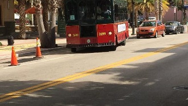 The downtown-Palm Beach Outlets trolley, starting its first run last year. (Tony Doris / The Palm Beach Post)