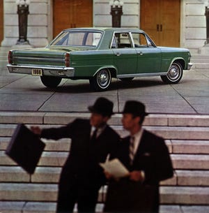 If you were looking for full-size luxury from American Motors, this 1966 AMC Ambassador in Emerald Green was the ticket to comfort and convenience and priced way below comparable Cadillac, Lincoln and Imperial models. (Ad compliments former AMC)