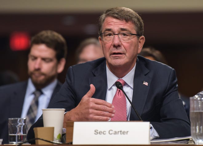 U.S. Defense Secretary Ash Carter testifies to Senate Armed Services Committee during a hearing on national security and military operations in September on Capitol Hill in Washington. BAO DANDAN/Xinhua file via TNS