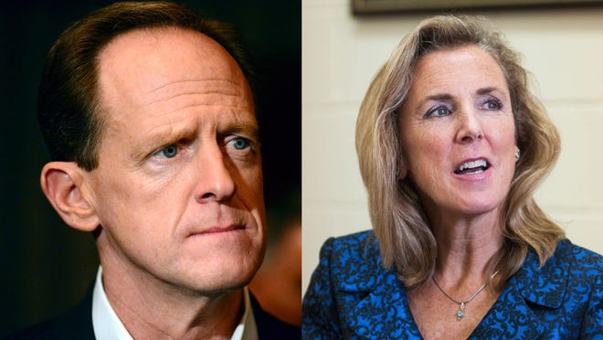 U.S. Sen. Pat Toomey (left) and Democratic challenger Katie McGinty meet in the most hotly-contested U.S. Senate race in the country.