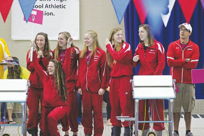 Boone swimmers are introduced before Saturday's state swim meet in Marshalltown. The Toreadors qualified in six events for the first time in school history.