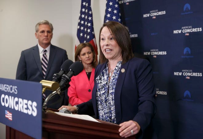 Rep. Martha Roby, R-Ala., has won a fourth term in Congress. In this file photo, Roby, right, joins House GOP leaders in announcing she will sponsor the Working Families Flexibility Act with Sen. Mike Lee, R-Utah, that would let private-sector employers offer individuals who work overtime the option to choose between monetary compensation or comp time, Wednesday, Jan. 21, 2015, on Capitol in Washington. From left are, House Majority Leader Kevin McCarthy of Calif., and Rep. Lynn Jenkins, R-Kansas. (AP Photo/J. Scott Applewhite)