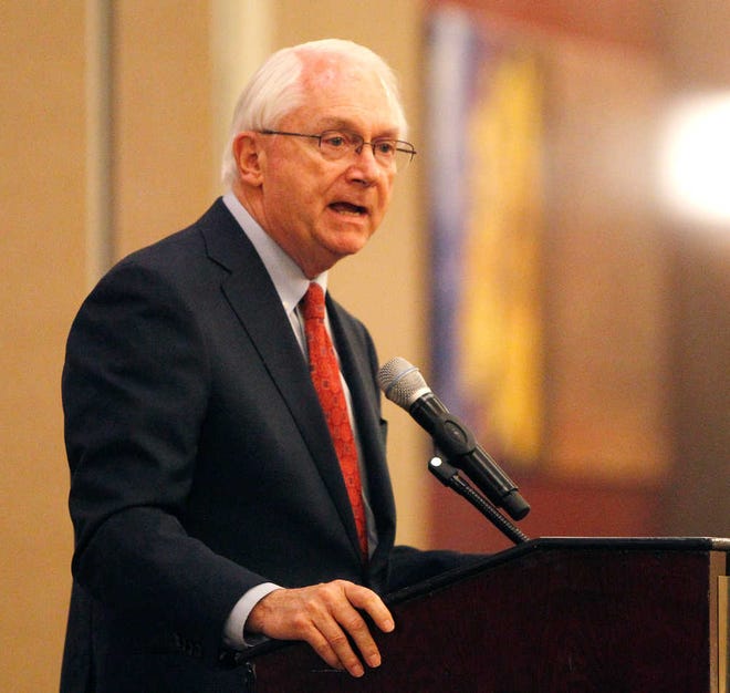 U.S. Rep. Randy Neugebauer addresses the crowd at the Lubbock Chamber of Commerce's Legislative Appreciation Luncheon honoring the retiring congressman at the Overton Hotel on Wednesday.