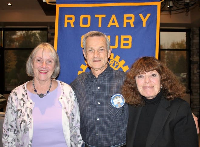 Ontario/Yates Fund for Women and Girls board of directors representatives Pat Lewis, left, and Carol Zimmerman, recently met with the Victor-Farmington Rotary Club and President Jim Crane to discuss the fund’s purpose and opportunities. PHOTO PROVIDED