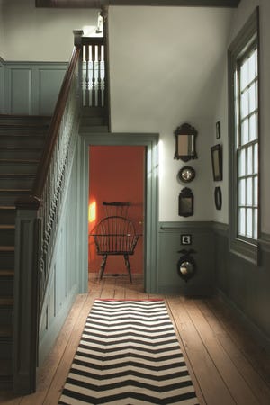 Based on pigments from the 18th and 19th centuries, Williamsburg Wythe Blue, a color in Benjamin Moore's Williamsburg Collection, was developed with historians in Virginia's Colonial Williamsburg. MUST CREDIT: Timeless Paints - Benjamin Moore.