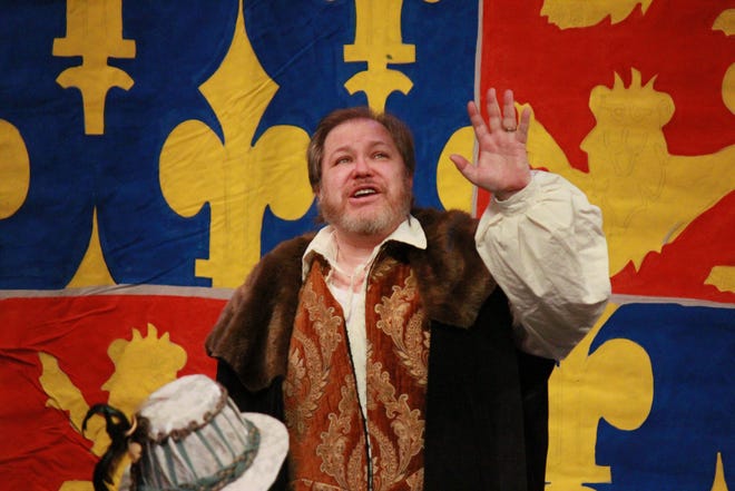 Warren English as King Henry IV in the Abbey Players' production of Shakespere's "Henry IV: Part One." The production will run at The Haid Theatre on Belmont Abbey's campus this weekend and next weekend. PHOTOS SPECIAL TO THE GAZETTE.