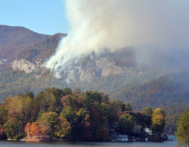 The Party Rock wildfire near Lake Lure Wednesday.