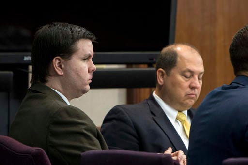 In this Oct. 3, 2016 file photo, Justin Ross Harris, left, listens to jury selection during his murder trial at the Glynn County Courthouse in Brunswick, Ga. On Monday, Harris, 34, was found guilty of murder in the death of his 22-month-old son, Cooper. He was also convicted of sending graphic, sexual text messages and photos to a girl for a period of several months when she was 16 and 17.