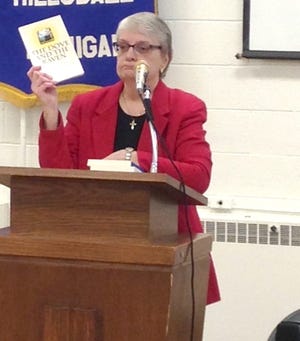 Ruth Kyser, a local author, shared the process of writing a novel at a recent Hillsdale Kiwanis Club meeting. COURTESY PHOTO