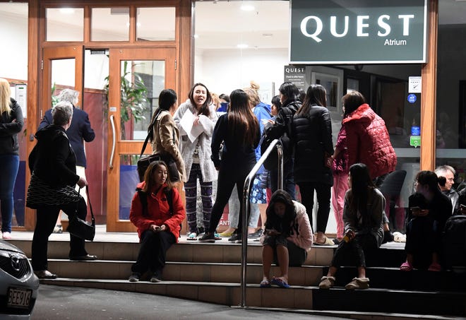 Ross Setford/SNPA People evacuated from the Quest On the Terrace Hotel gather outside the hotel in Wellington after a 6.6 earthquake based around Cheviot in the South island shock the capital, New Zealand, Monday, Nov. 14, 2016. A powerful earthquake struck New Zealand near the city of Christchurch early Monday, with strong jolts causing some damage to buildings over 200 kilometers (120 miles) away in the capital, Wellington.