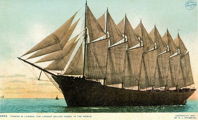 The seven-masted schooner the Thomas W. Lawson was built in Quincy in 1902.