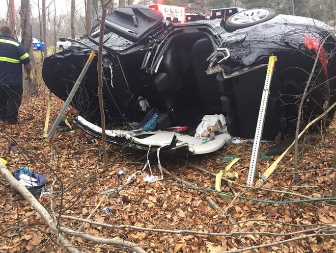 Epping emergency personnell had to cut the roof off a car to rescue a woman trapped inside for eight-plus hours following a rollover crash off Route 27. (Epping Fire Department photo)