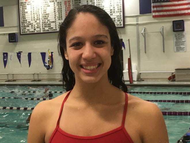 Monroe-Woodbury senior Erica Bachiller has been a model student and a role model for youngsters in the program. Now she chases one final goal -- a state swimming medal. SAL INTERDONATO/TIMES HERALD-RECORD